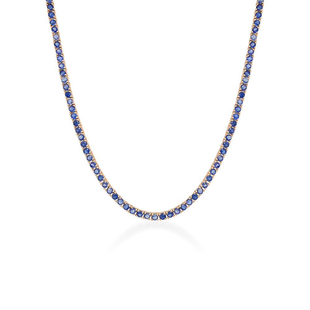 14K rose gold blue sapphire tennis necklace with evenly set round blue sapphires. (Copy)