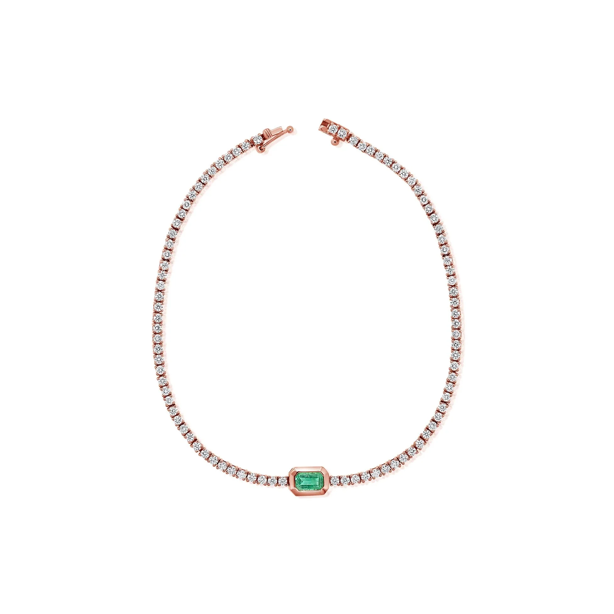 14k rose gold emerald and diamond tennis bracelet with emerald center stone. (Copy) (Copy)