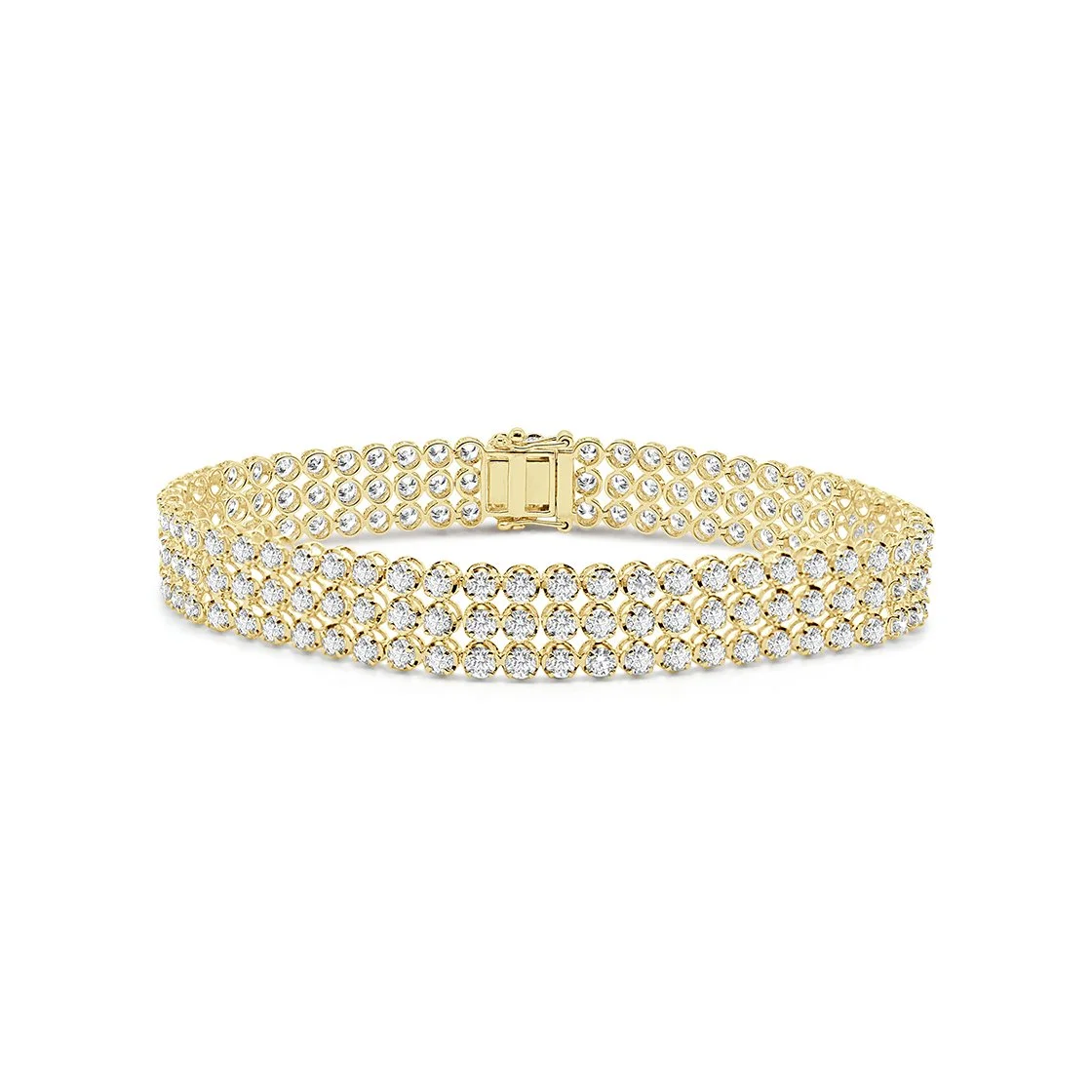 14k yellow gold three row diamond tennis bracelet with round brilliant diamonds. (Copy)