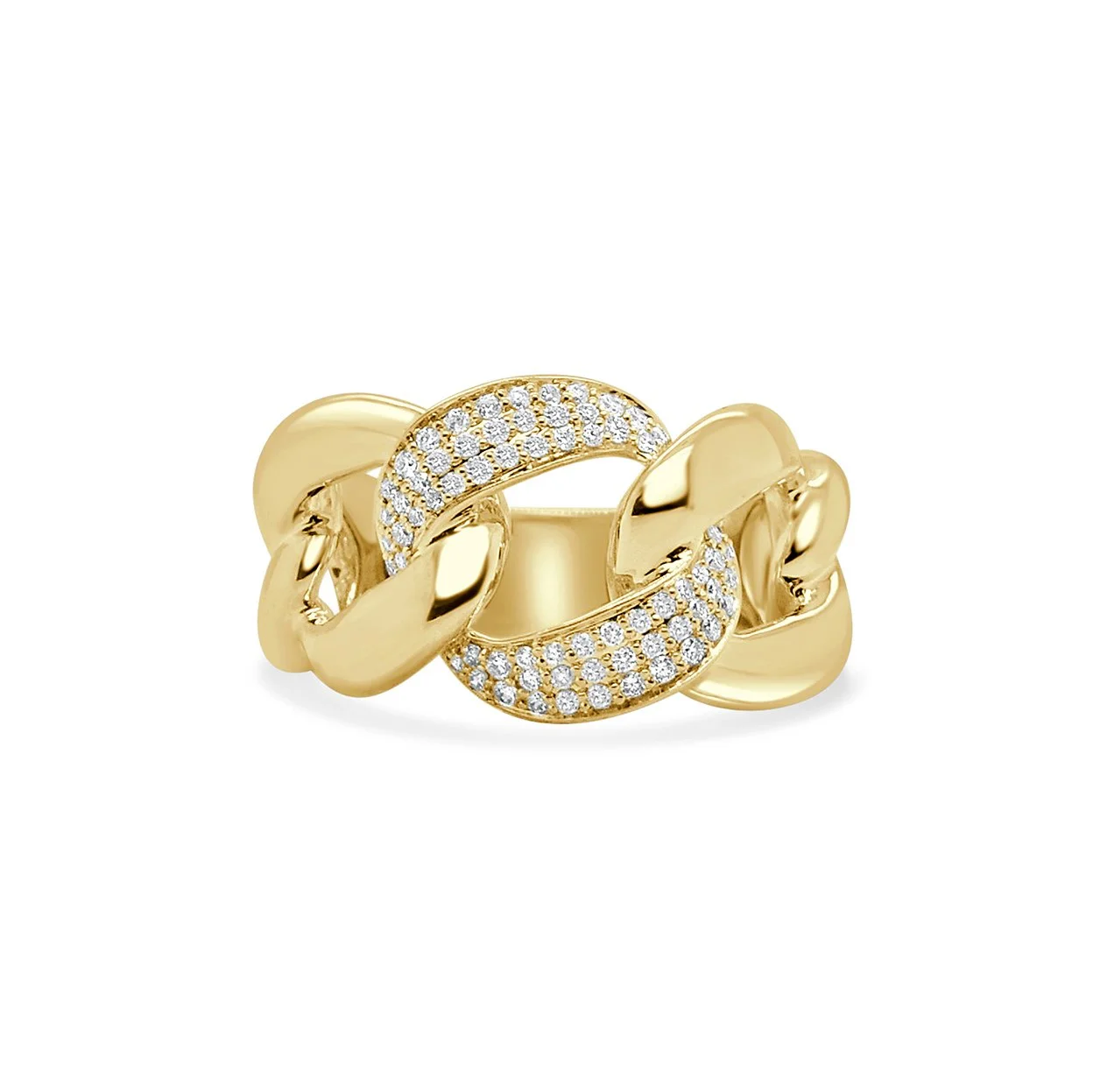 14K yellow gold diamond Cuban link ring with pavé-set links, featuring 68 diamonds totaling 0.31 ct. (Copy)