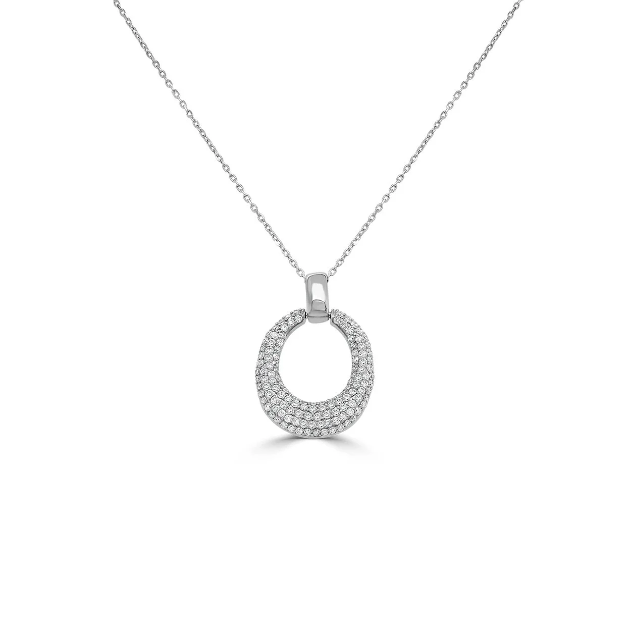14K white gold diamond pavé pendant necklace with circular design, featuring 127 diamonds totaling 0.48 ct from Jewelry By Marsha. (Copy)