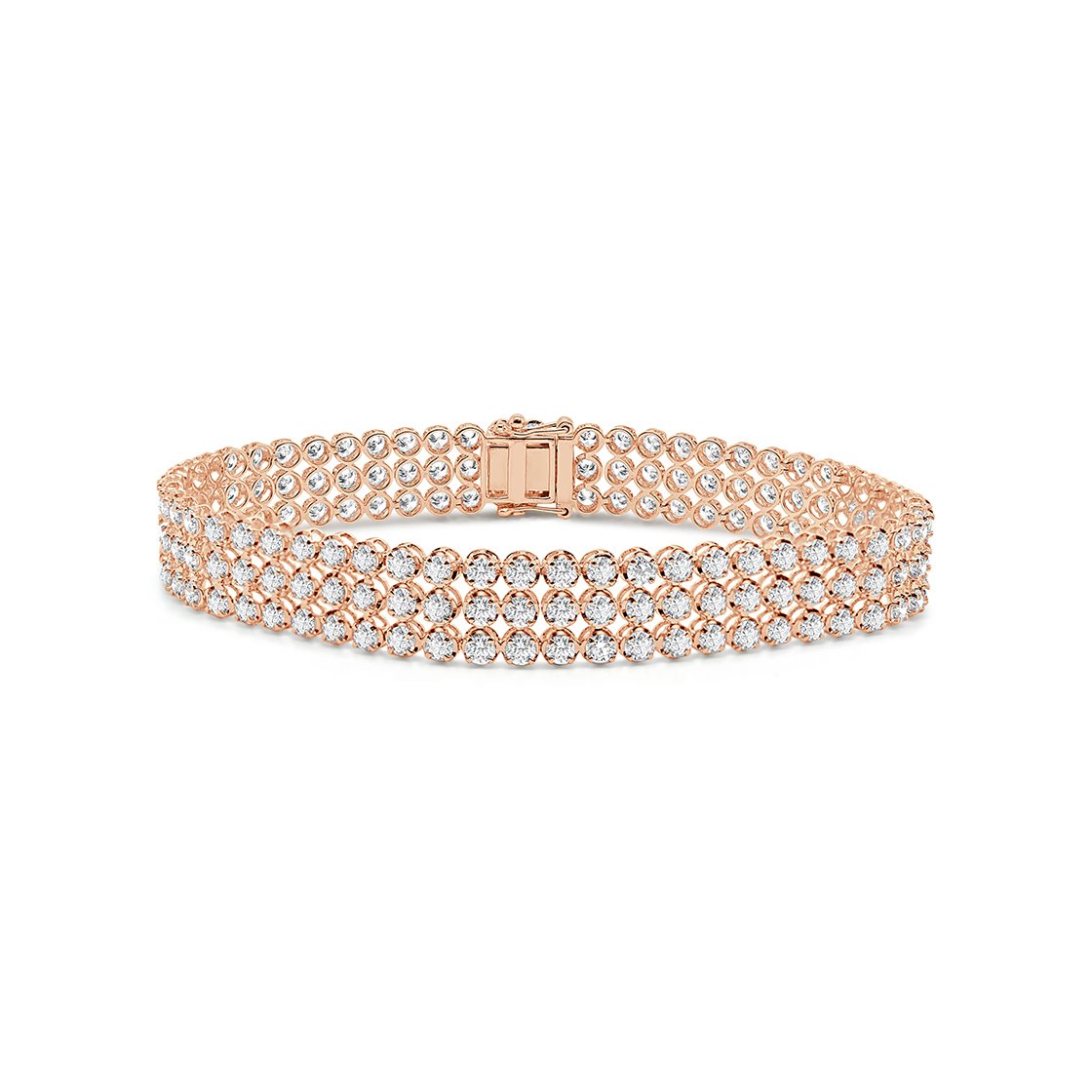 14k rose gold three row diamond tennis bracelet with round brilliant diamonds. (Copy)