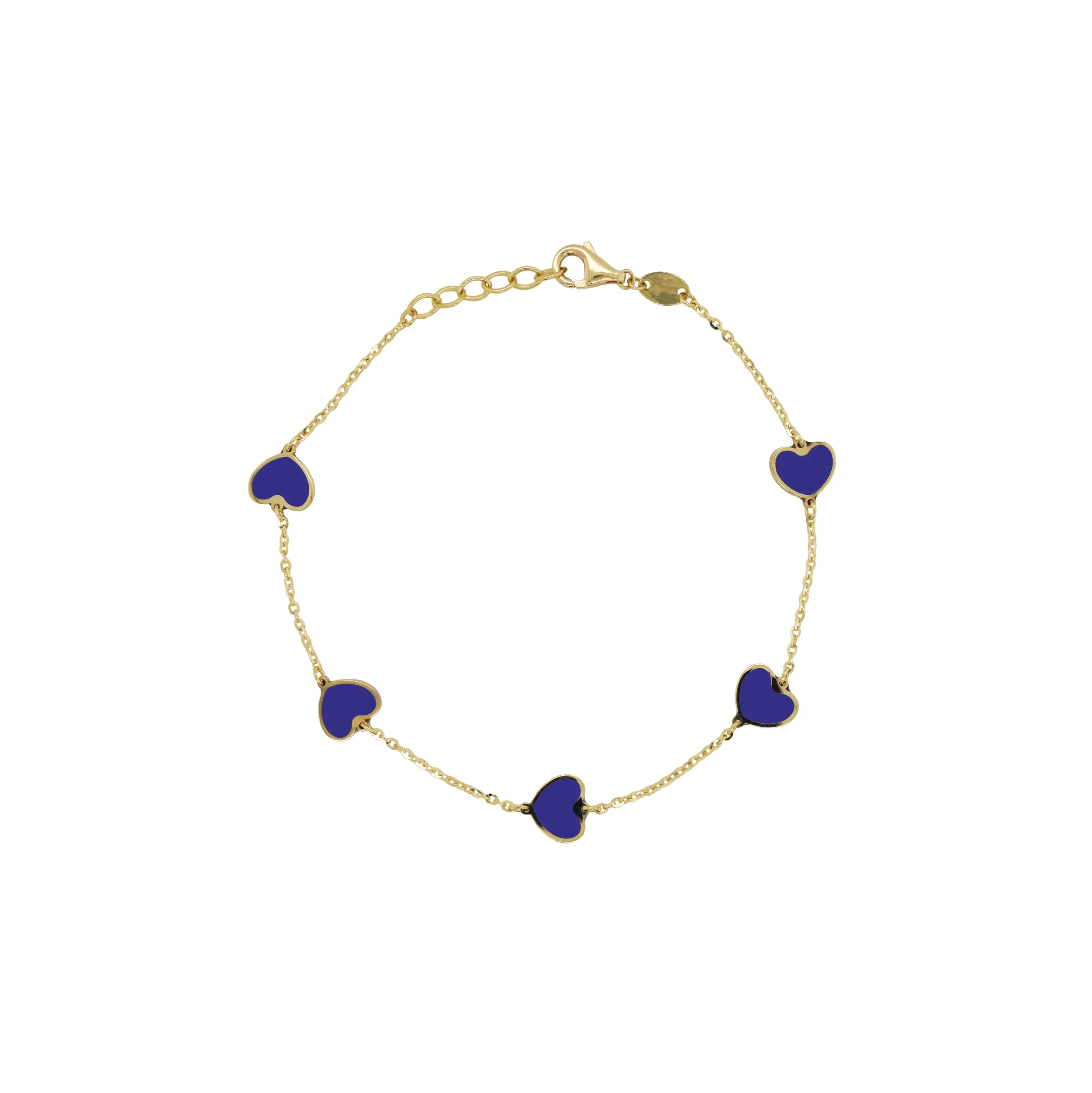14K Gold Lapis Station Heart Bracelet