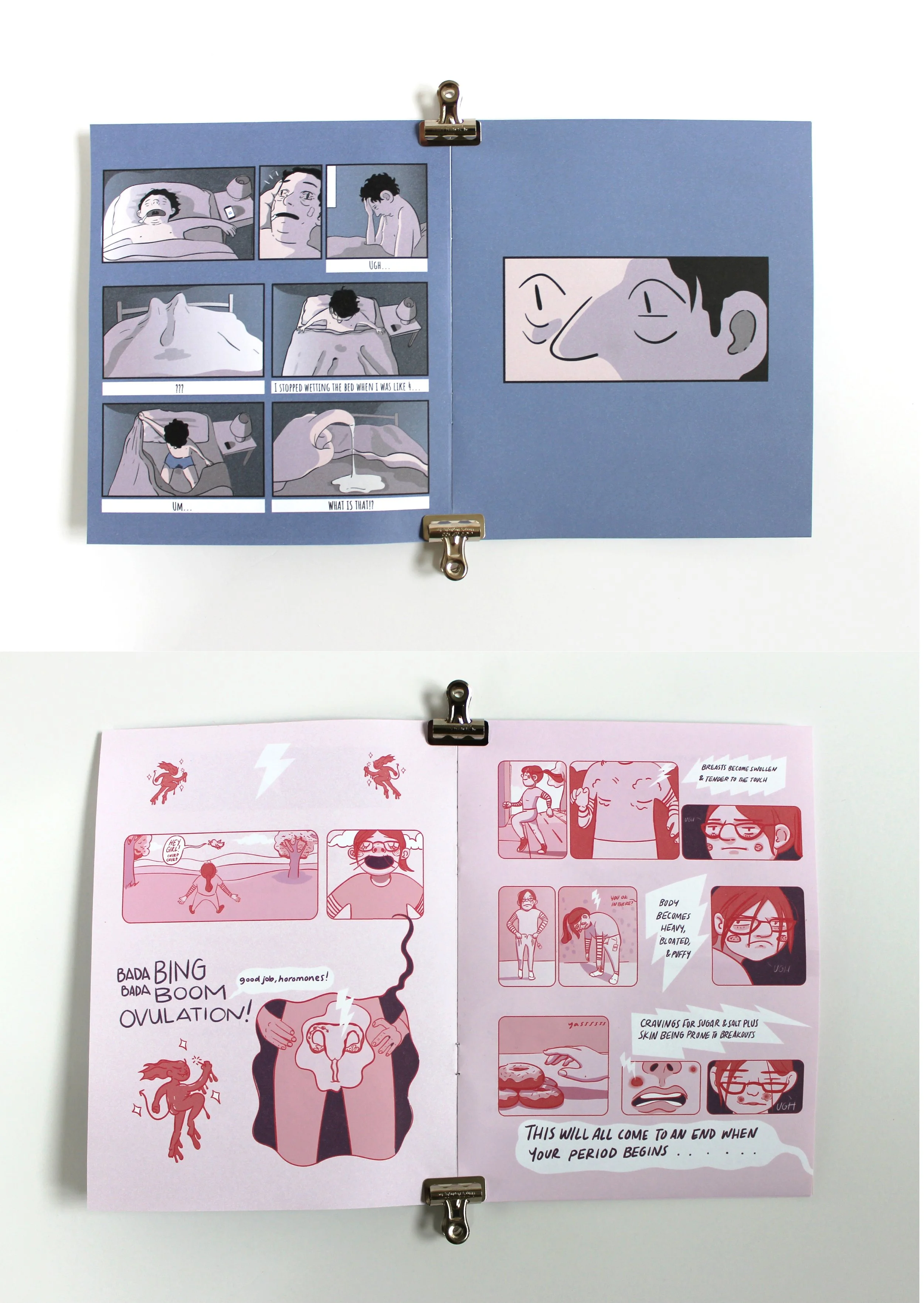 spreads from "Wet Dreams" and "Physical PMS"
