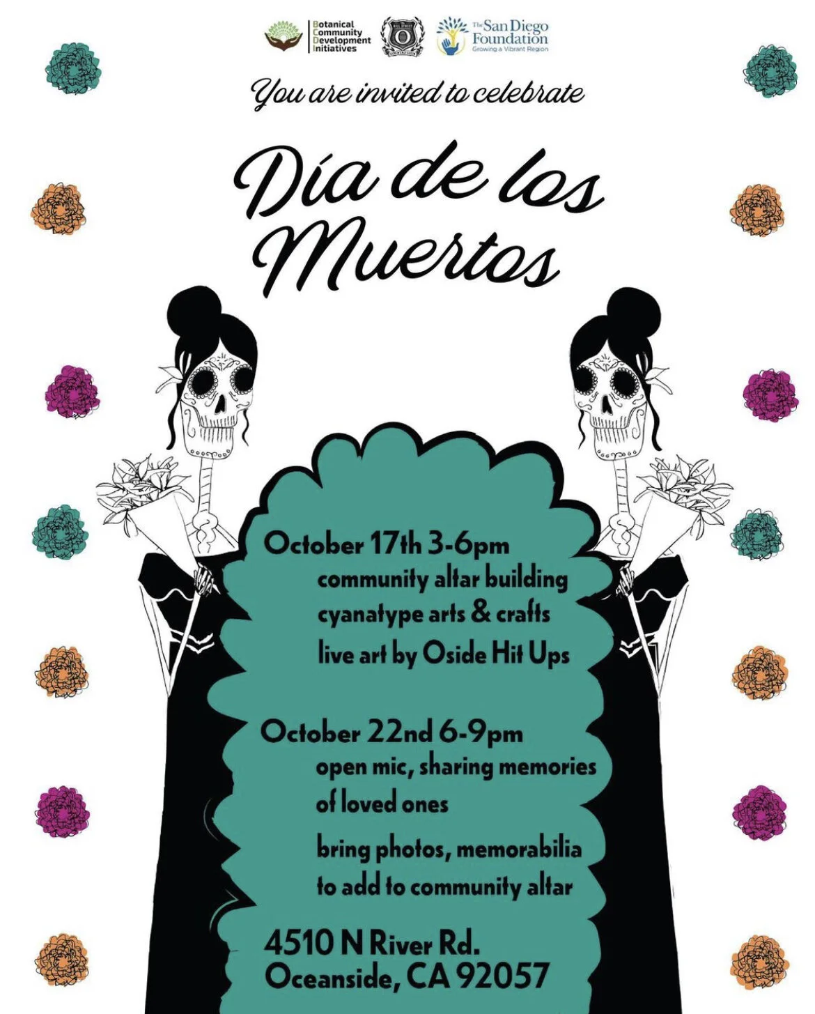 dia de muertos community roots farm flyer