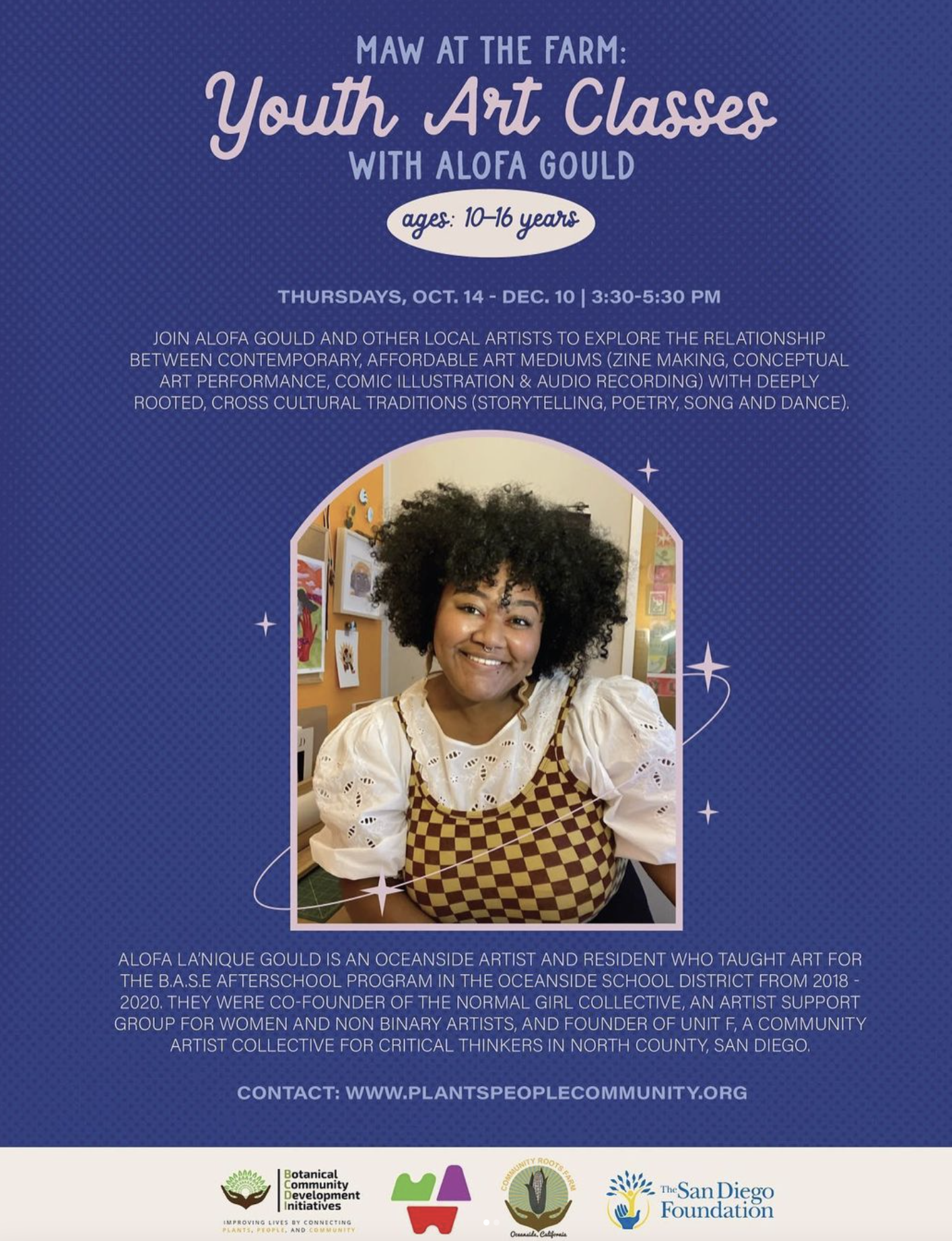 maw at the farm youth art classes with alofa gould flyer