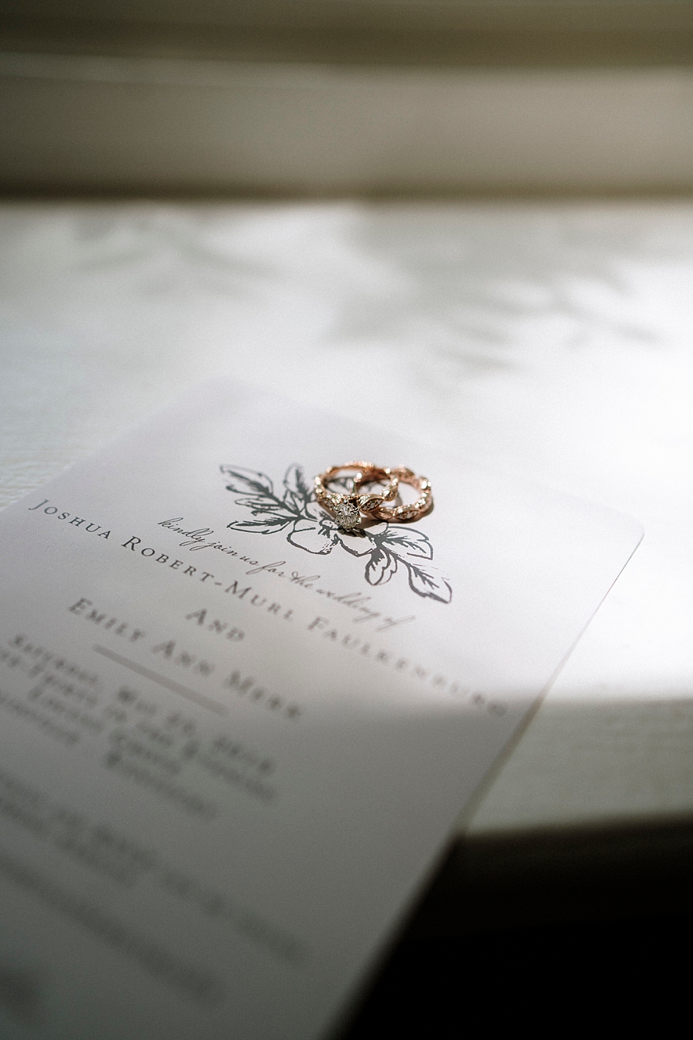  Stunning diamond wedding ring with gold accents displayed on the lovely wedding invites for this spring wedding at Locust Grove in Louisville Kentucky. spring wedding ring Locust Grove Louisville photographer Kentucky wedding photography by Lauren o