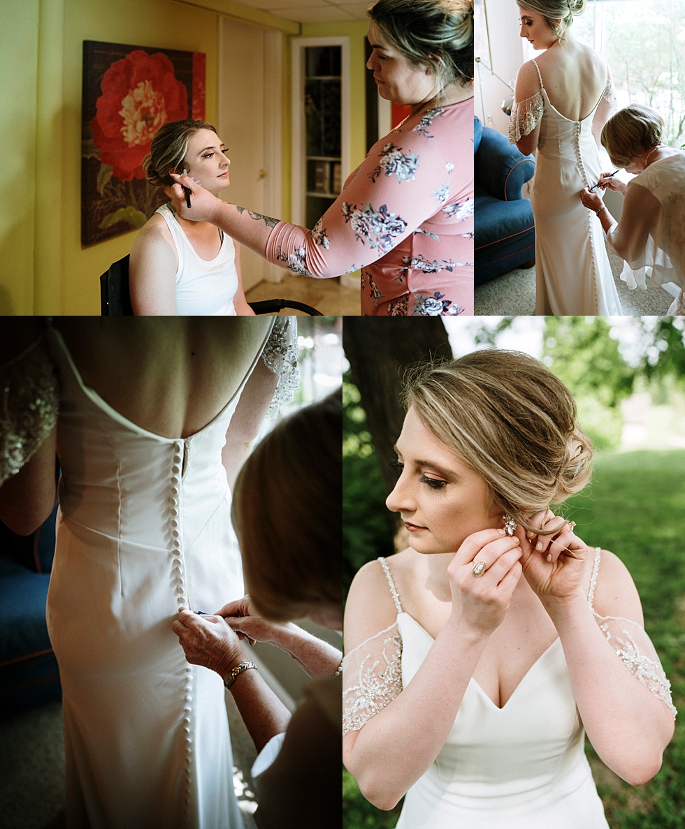  Southern bride in vintage inspired wedding dress getting ready for her spring wedding at Locust Grove in Louisville. spring wedding make up Locust Grove Louisville photographer Kentucky wedding photography by Lauren outdoor wedding hair bride and gr
