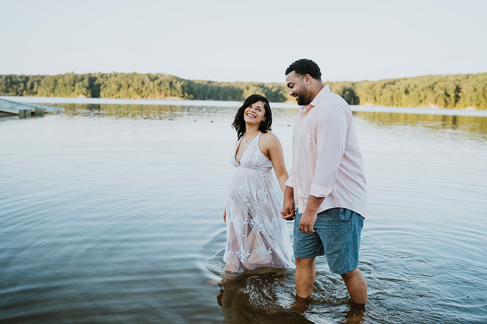  MATERNITY SHOOT IN THE WATER CINCINNATI PHOTOGRAPHER LAKE SHEER DRESS WALKING IN THE WATER HAPPY COUPLE #photographer #maternityphotos #pregnancy #babybump #maternityphotoshoot #cincinnatiphotographer #louisvillephotographer 