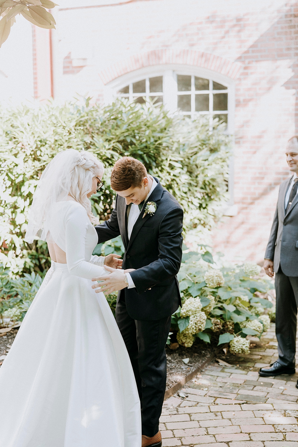  First look bride and groom wedding day special moment tears all around gorgeous wedding dress #weddingphotographer #broaduschapel #weddingdaybliss #louisvillephotographer #kentuckyweddingphotographer #weddingsession #photographyanddesignbylauren #we