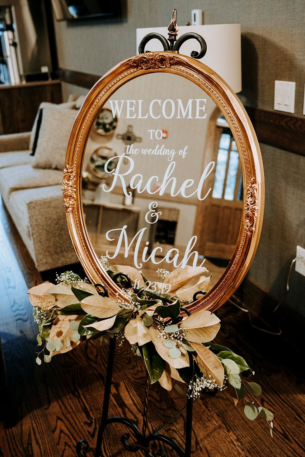  Personalized mirror for the bride and groom. gold with floral accents #thatsdarling #weddingday #weddinginspiration #weddingphoto #love #justmarried #midwestphotographer #kywedding #louisville #kentuckywedding #auburnkyweddingphotographer #weddingbl
