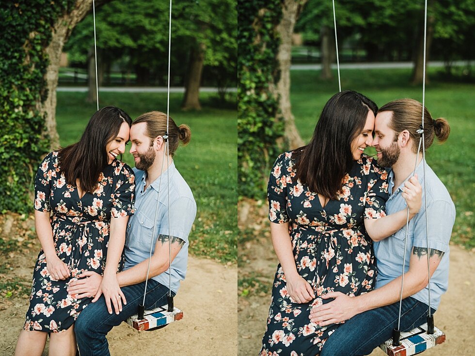  Engaged couple playing at the park and stopping to hold each other on the swings during their engagement session. #engagementgoals #engagementphotographer #engaged #outdoorengagement #kentuckyphotographer #indianaphotographer #louisvillephotographer