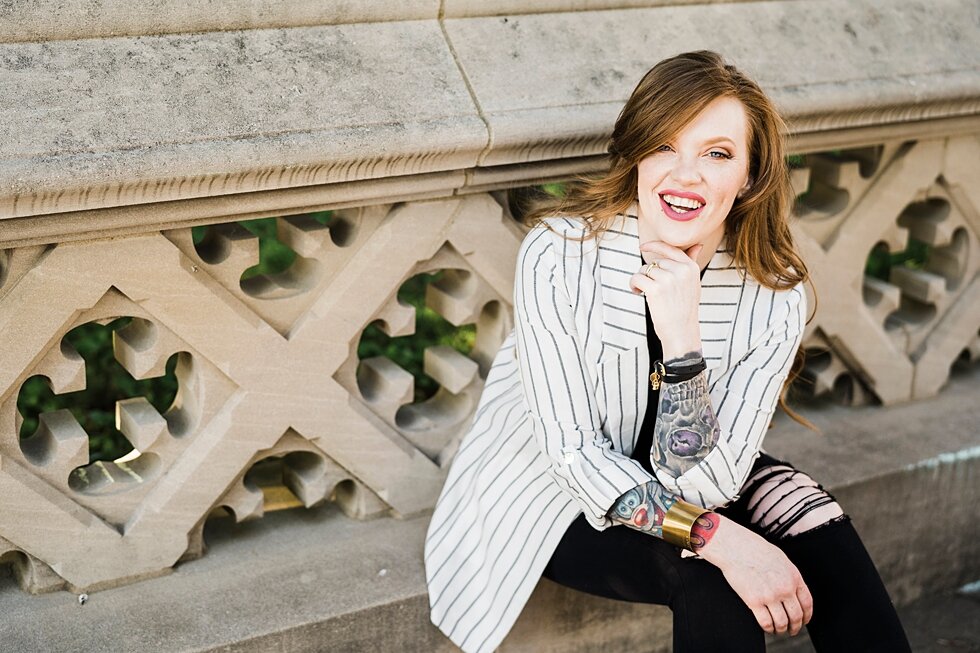  Red head hair salon owner takes outdoor head shots in downtown louisville  #branding #brandingsession #headshots #outdoorheadshots #brandingphotographer #brandingphotography #headshotphotographer #louisvillebranding #louisville #louisvillebrandingph