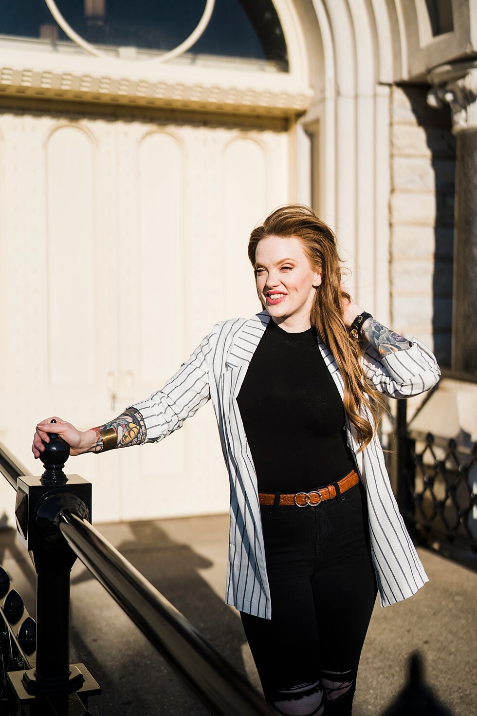  Red head hair salon owner takes outdoor head shots in downtown louisville  #branding #brandingsession #headshots #outdoorheadshots #brandingphotographer #brandingphotography #headshotphotographer #louisvillebranding #louisville #louisvillebrandingph