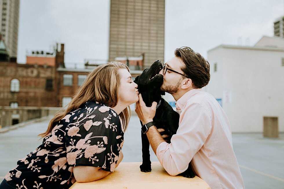  This engaged couple brought their furry friend to their engagement session in Louisville, Kentucky during their engagement session. getting married outdoor session engaged couple together wedding preparation love excited stunning relationship #engag