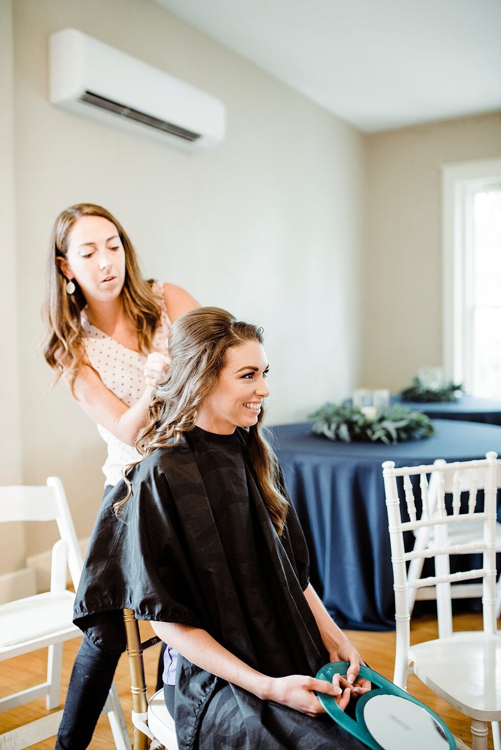  Bride sitting while hair is being done as she prepares to get married and walk down the aisle with the love of her life. wedding ceremony details stunning photography married midwest louisville kentucky #weddingphoto #love #justmarried #midwestphoto