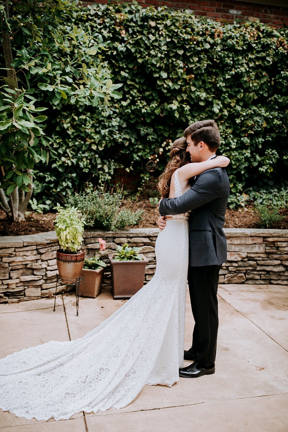  Bride and groom sharing their first look together as they get ready to share their Jefferesonville, Indiana wedding day. the refinery jeffersonville indiana covid wedding outside wedding midwest louisville kentucky #weddingphoto #justmarried #midwes