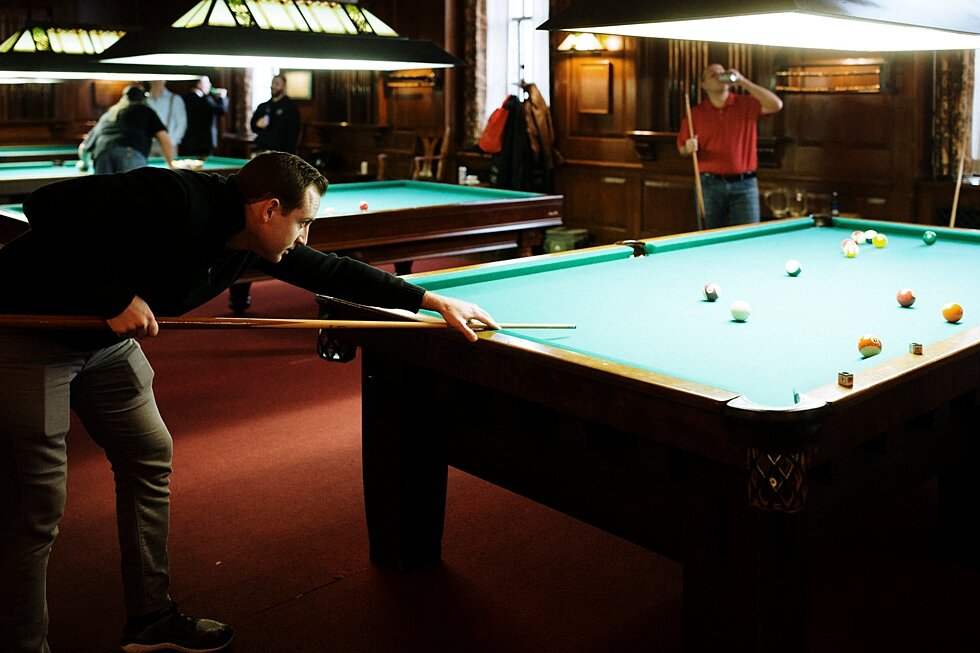  Nothing like a little game of pool to get the bridal party ready for the celebration of a lifetime before this winter wedding. Brisk February winter wedding Pendennis Club Louisville, Kentucky southern wedding bride and groom carefree wedding breath