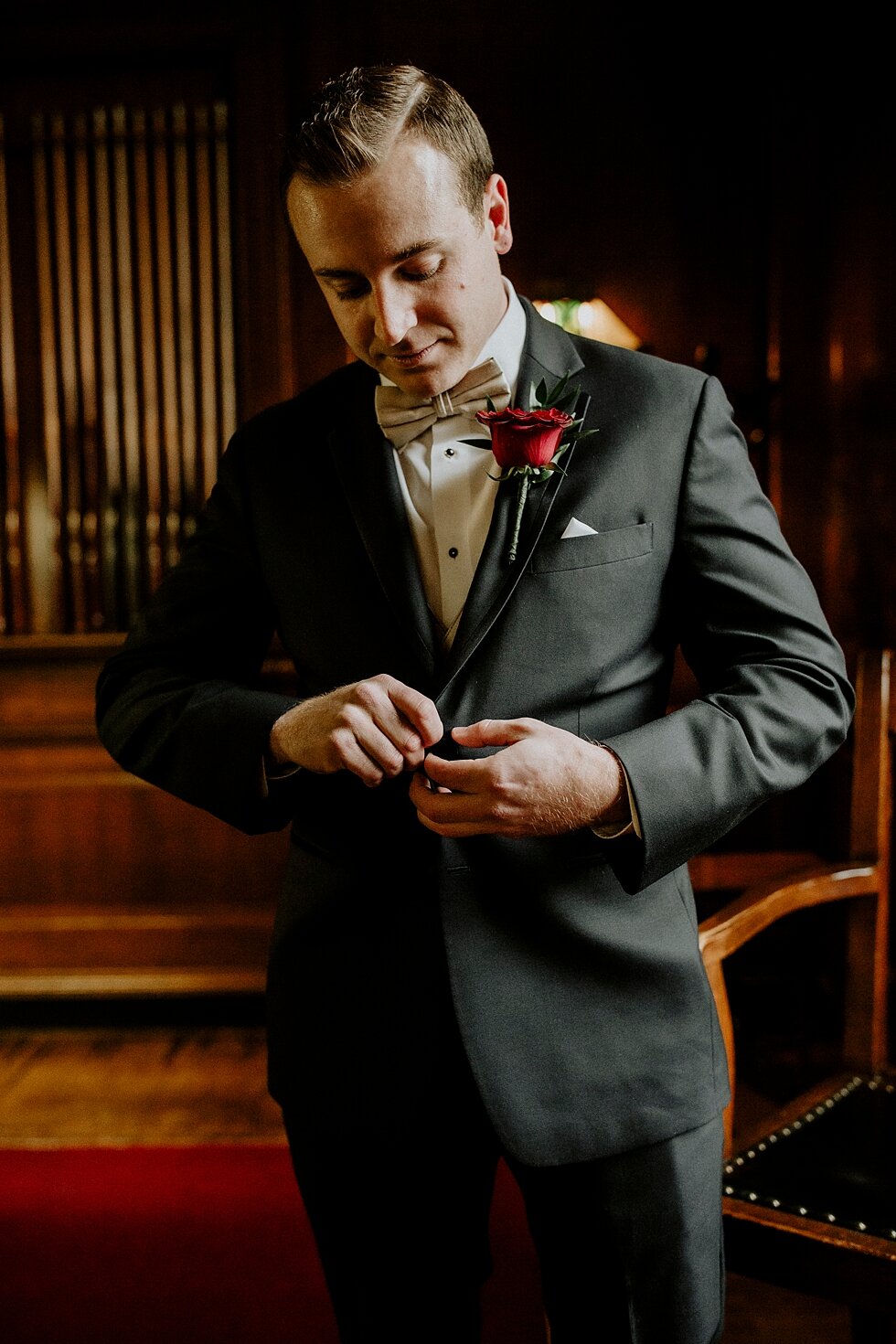  The final touches for the grooms attire as he prepares for his wedding to the love of his life. Brisk February winter wedding Pendennis Club Louisville, Kentucky southern wedding bride and groom carefree wedding breathtaking national register of his