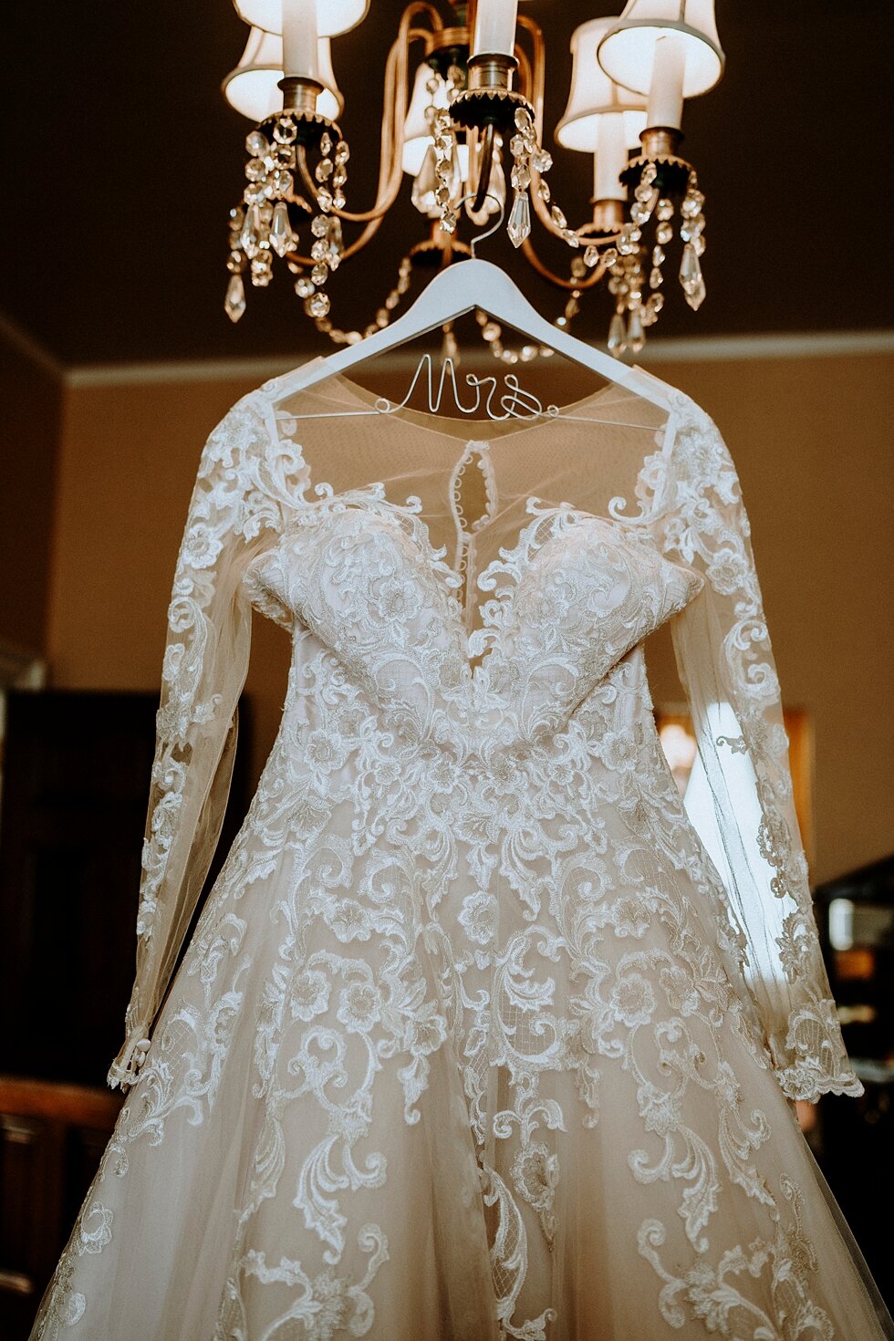  The beautiful Allure Bridal wedding gown on display before the wedding as the bride got ready. Brisk February winter wedding Pendennis Club Louisville, Kentucky southern wedding bride and groom carefree wedding breathtaking national register of hist