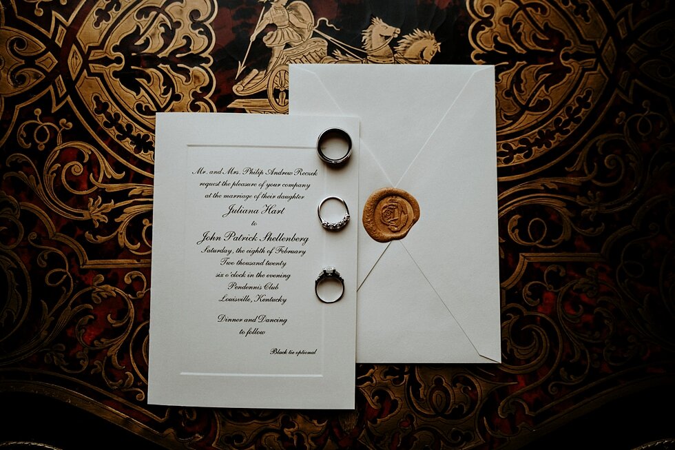  Beautiful stationary with the wedding day agenda and invitations with golden undertones and splashes of red. Brisk February winter wedding Pendennis Club Louisville, Kentucky southern wedding bride and groom carefree wedding breathtaking national re