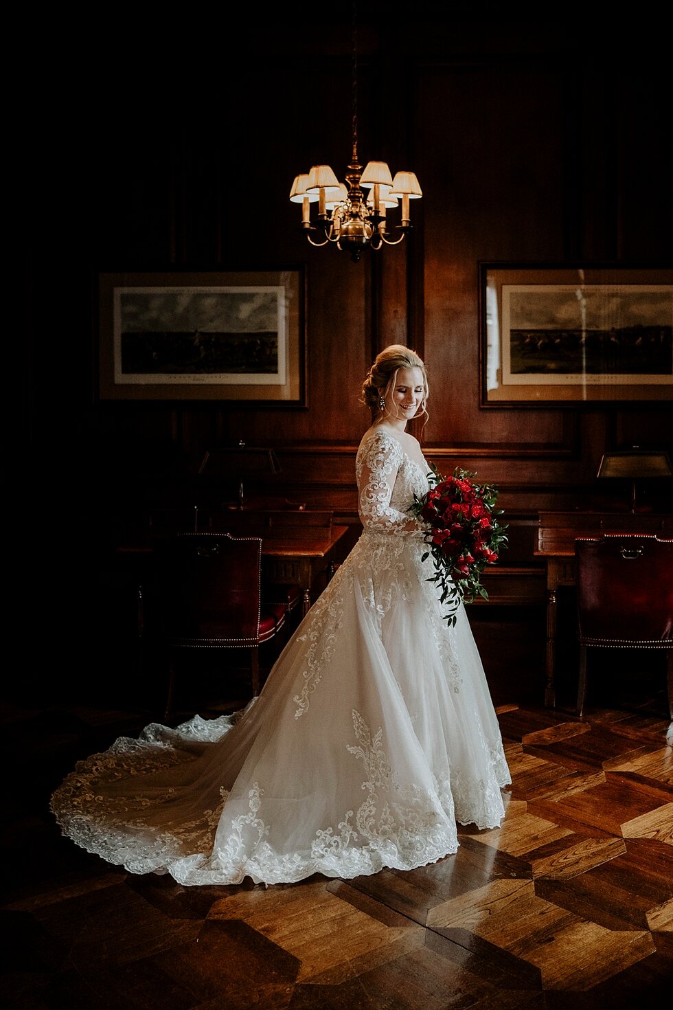  Wedding portrait of the bride just moments before she saw her groom and walked down the aisle to get married at the Pendennis Club in Louisville, Kentucky. Brisk February winter wedding Pendennis Club Louisville, Kentucky southern wedding bride and 