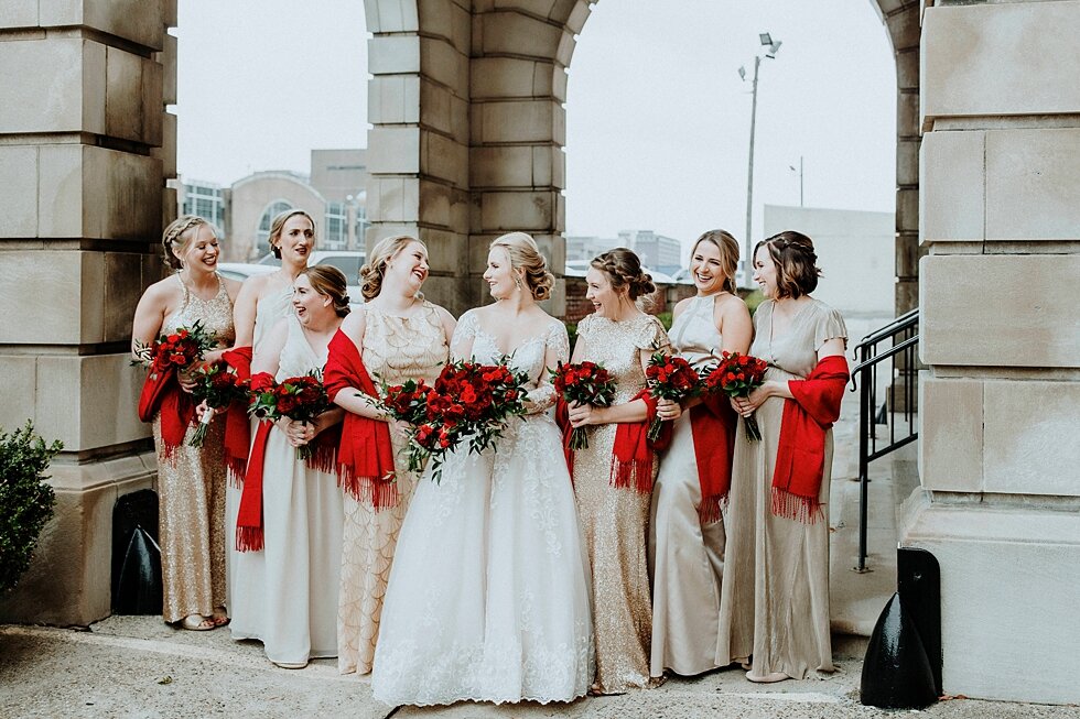  Stunning bright red bridal bouquets and scarves were the perfect splashes of color for this winter wedding. Brisk February winter wedding Pendennis Club Louisville, Kentucky southern wedding bride and groom carefree wedding breathtaking national reg