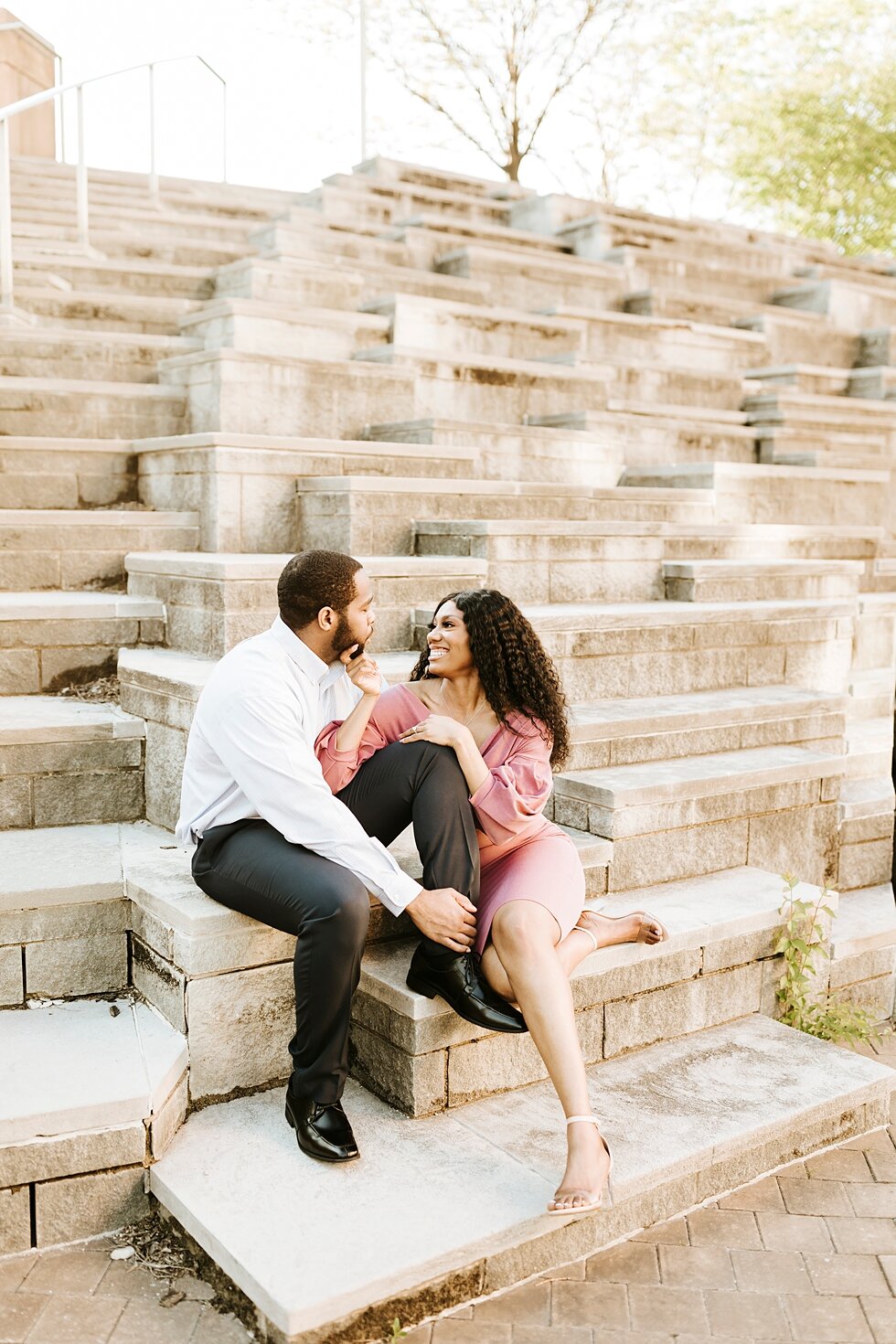  Textured staircase behind this African American couple urban engagement pictures in downtown Louisville Muhammad Ali center and belvedere #engaged #muhumadalicenter #belvedere #shesaidyes #engaged #padbl #photographyanddesignbylauren #urban #city #u