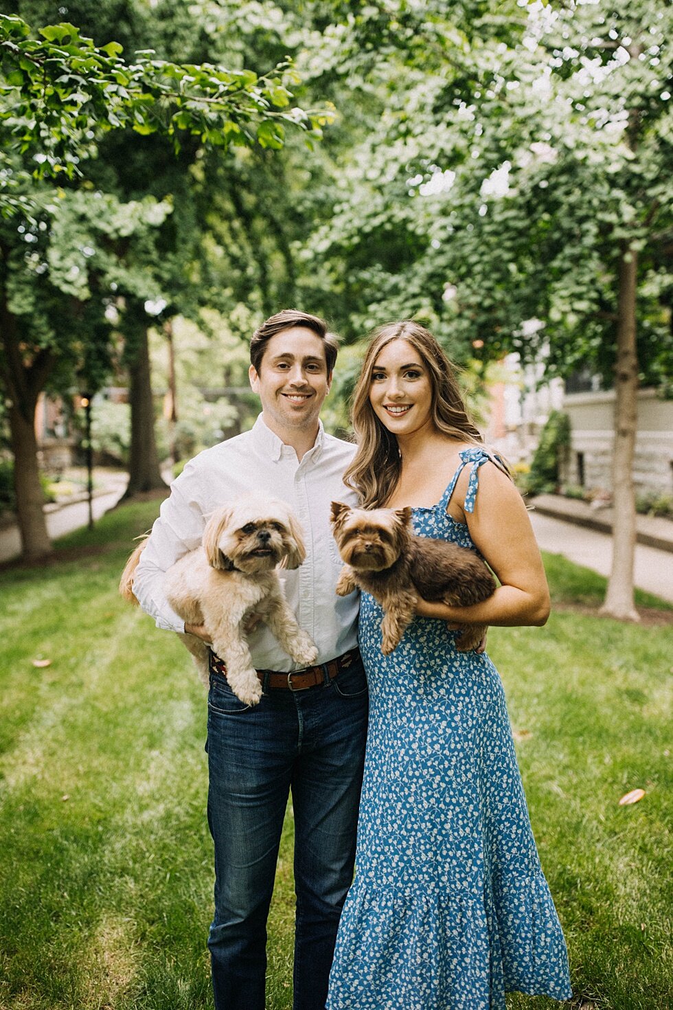  Nothing like sharing your engagement session with your family, especially when your family happens to be three adorable puppies! engagement gardens lush green romantic urban engagements #engagementphotos #savethedatephotos #savethedates #engagementp