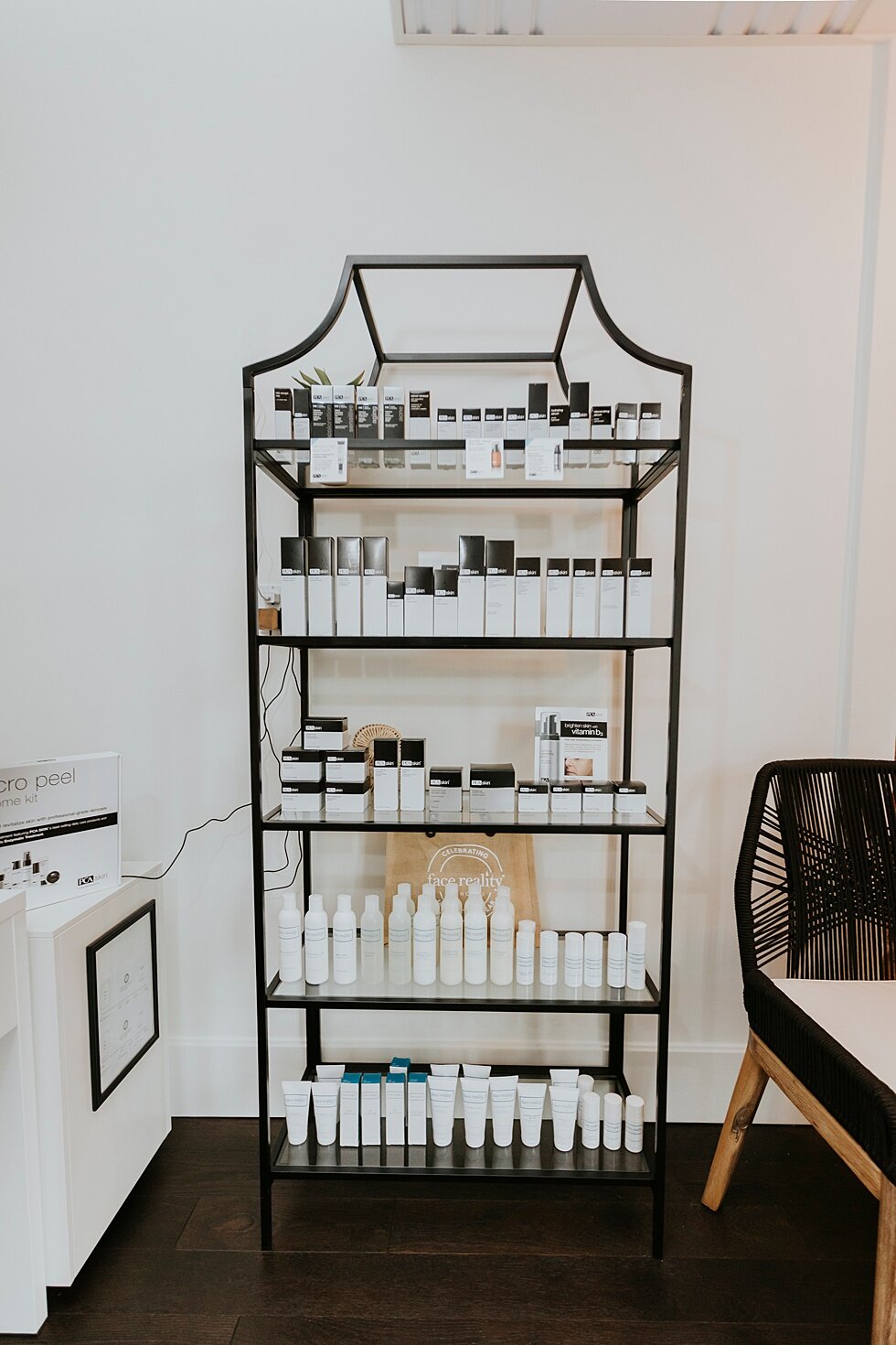  Available products at Skincare Boutique branding photography session for Skintuition in Louisville, Kentucky. clean lines modern boutique skincare health branding wellness selfcare gold black spa dermaplaning aesthetician specialty#branding #brandin
