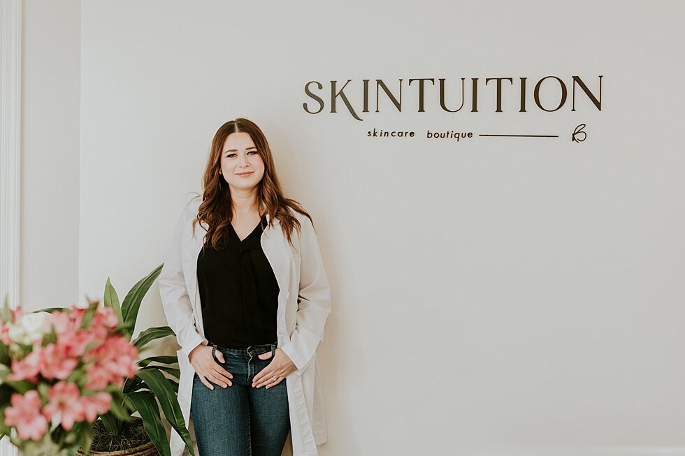  Aesthetician at Skincare Boutique called for Skintuition in Louisville, Kentucky. clean lines modern boutique skincare health branding wellness selfcare gold black spa dermaplaning aesthetician specialty#branding #brandingsession #headshots #outdoor