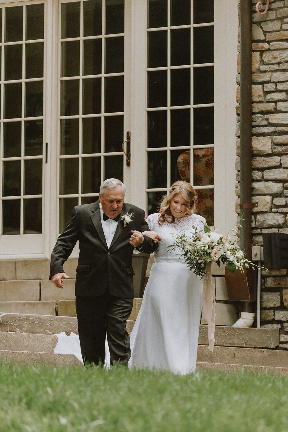  The father of the bride helped his gorgeous daughter down the aisle for her intimate elopement ceremony. elopement goshen crest farm louisville kentucky elopement photographer simplistic sweet intimate stunning backyard farm wedding #springweddingda