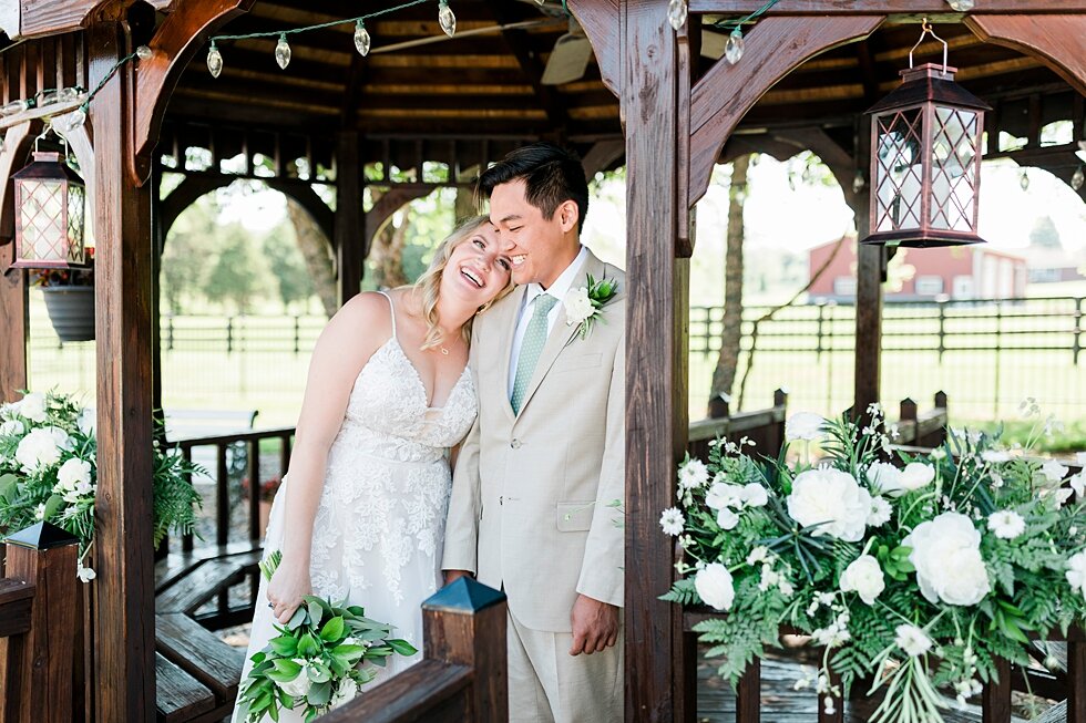  Stunning gazebo photos for this married pair! Romantic casual lace wedding gown close friends neutral colors background wedding natural greenery crisp white #midwestphotographer #kywedding #louisville #kentuckywedding #louisvillekyweddingphotographe