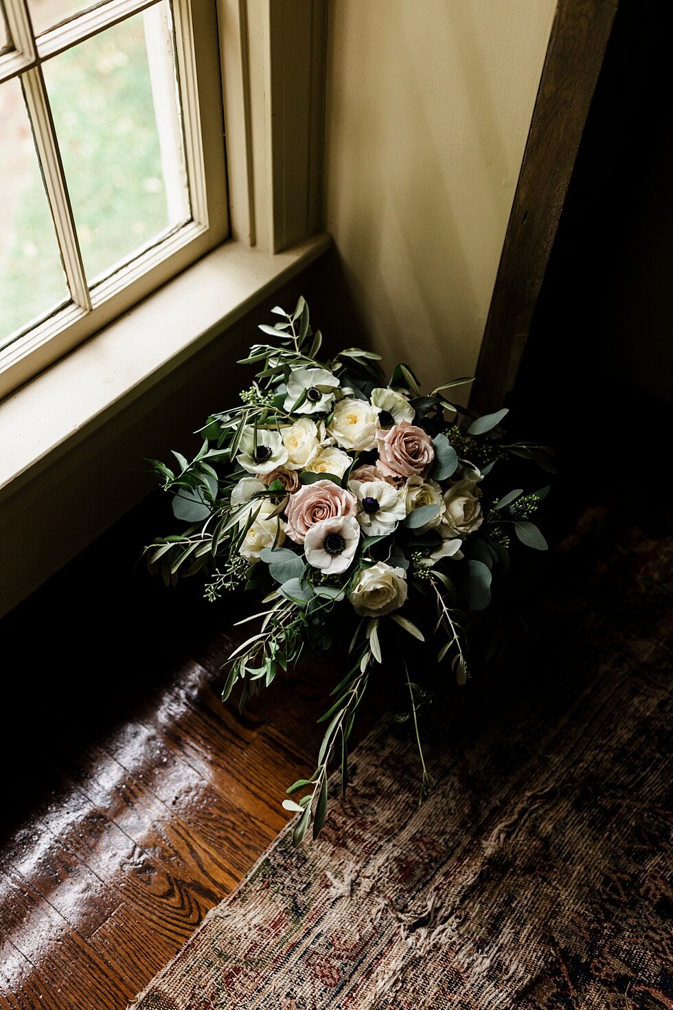  Beautiful white and light pink bridal bouquet with dark green floral accents are elegant and sophisticated for this intimate backyard wedding. Kentucky wedding photographer wedding bliss just married love ceremony inspiration garden wedding intimate