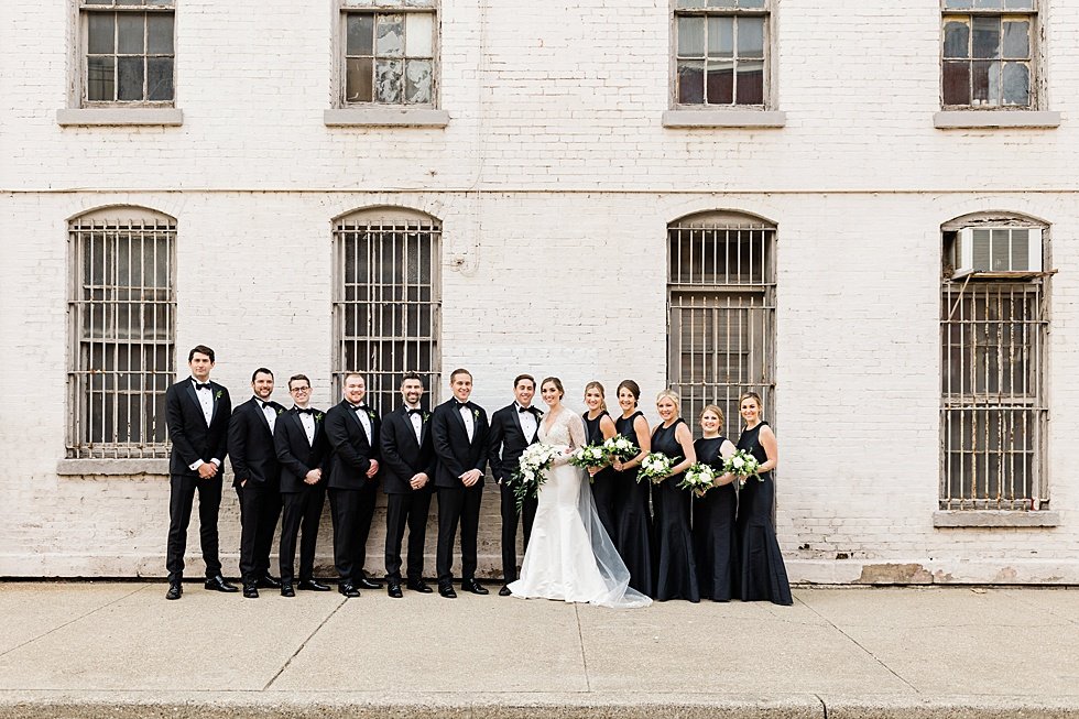  Wedding party at Frazier History museum. Lauren and Adam's winter wedding at St Agnes Catholic church and the Frazier History Museum. 