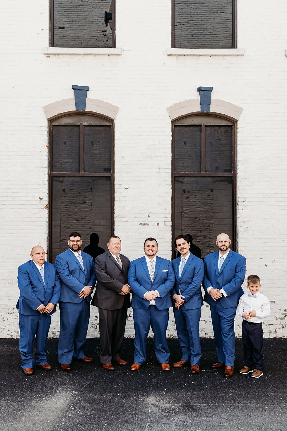  Groom and groomsmen at the Refinery on wedding day. Spring wedding at The Refinery Jeffersonville, Indiana 