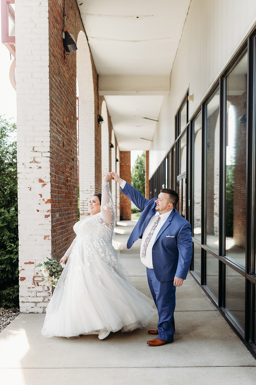  Bride and Groom portraits on wedding day. Spring wedding at The Refinery Jeffersonville, Indiana 