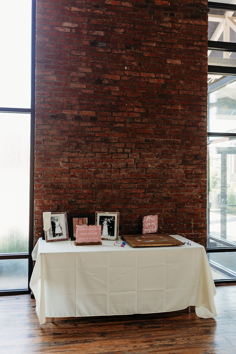  Reception decorations, setip and tables at the Refinery. Spring wedding at The Refinery Jeffersonville, Indiana 