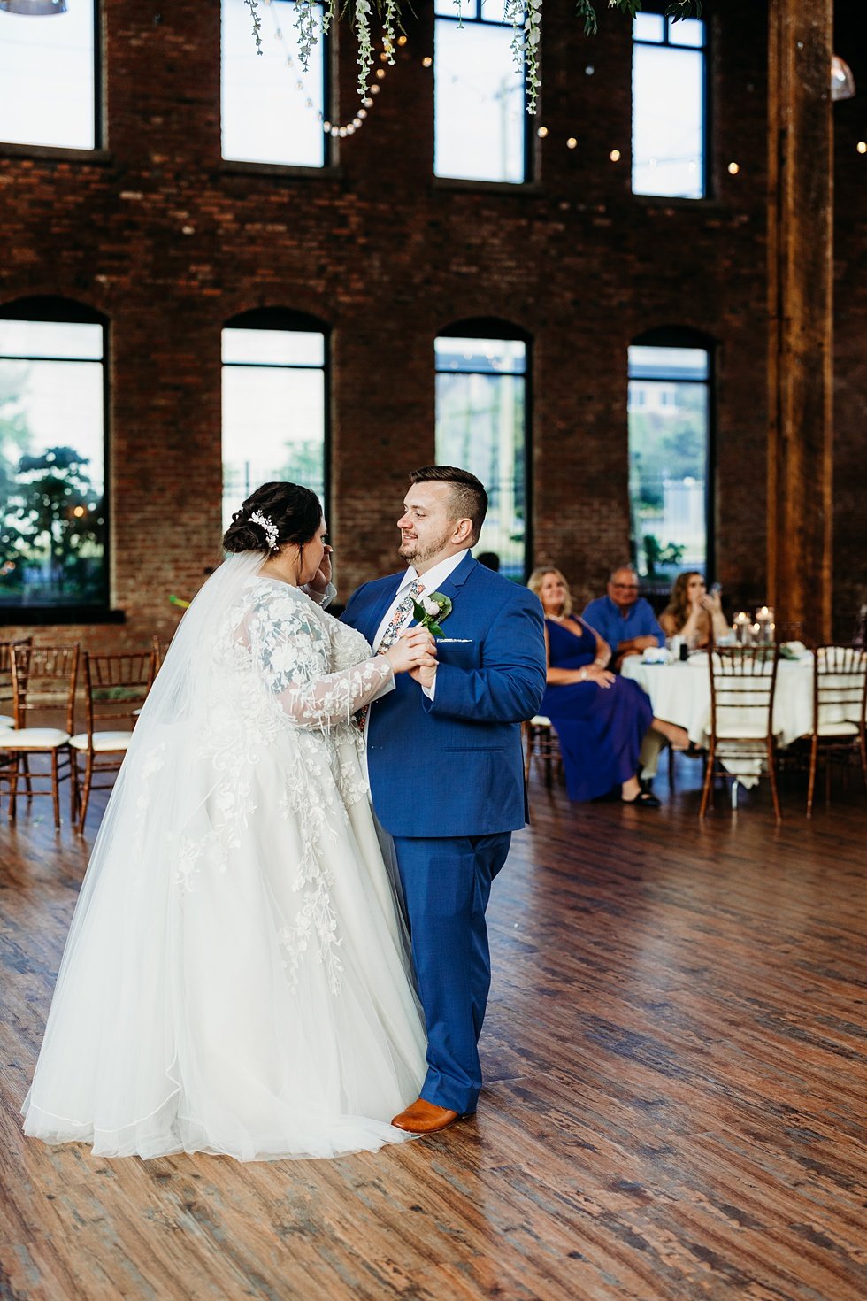  Bride and Groom first dance. Spring wedding at The Refinery Jeffersonville, Indiana 