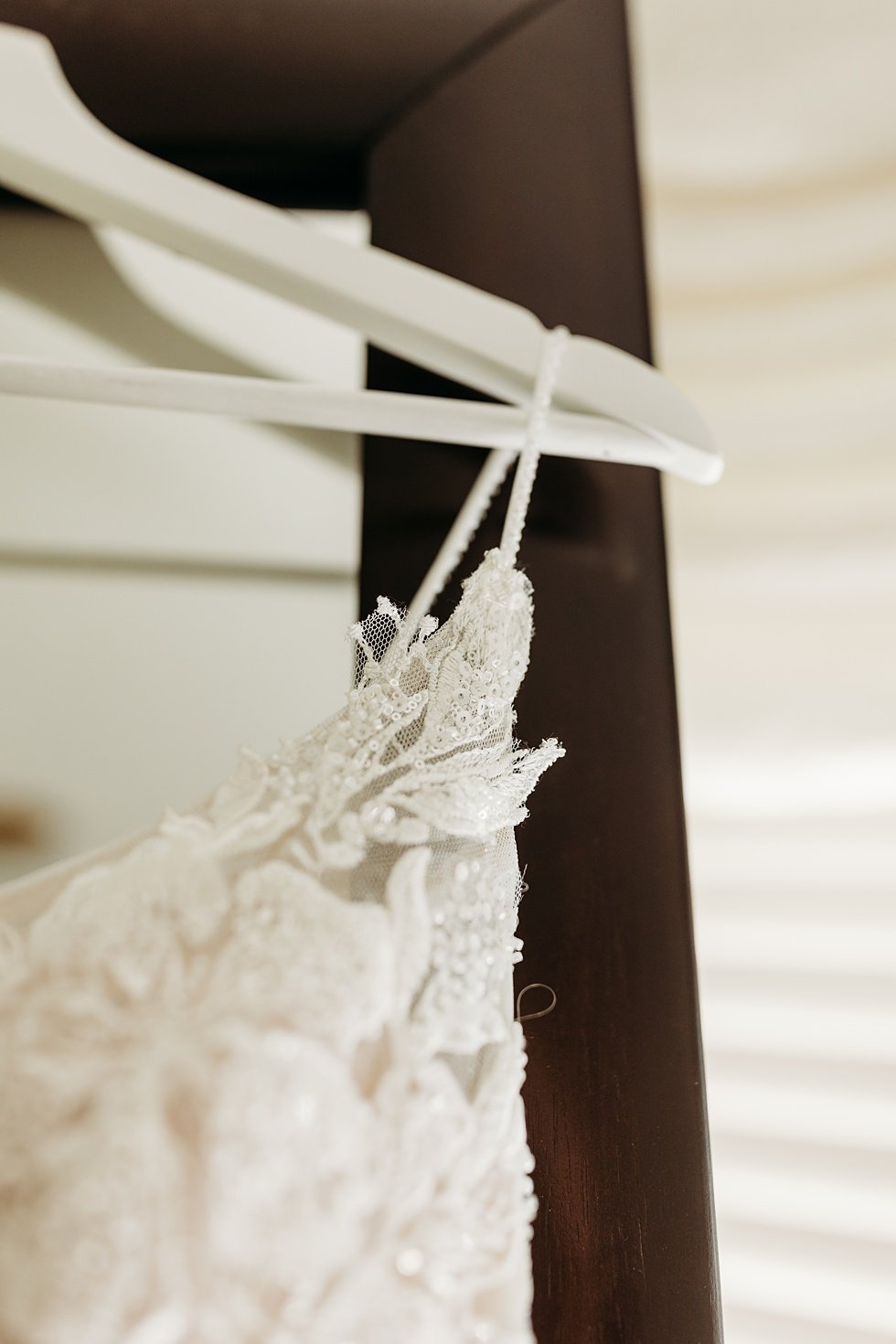  Bride's dress and details in bridal house at Huber's Orchard and Winery in Starlight, Indiana. 