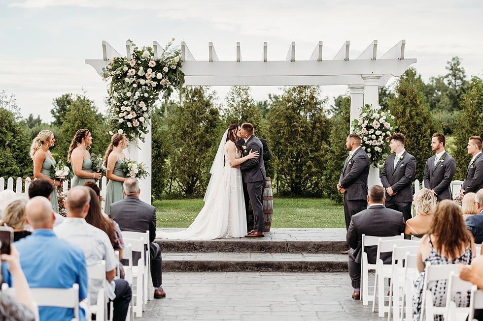  Outdoor wedding ceremony at Huber's Orchard and Winery in Starlight, Indiana. 