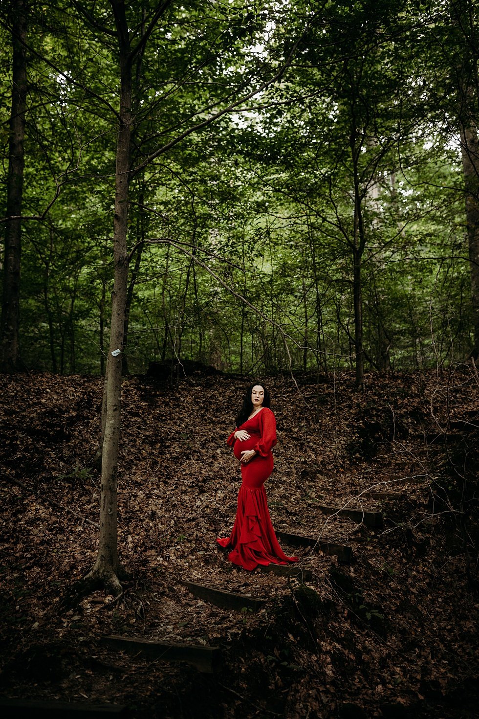  Dark and moody fairytale maternity session at Bernheim Forest 