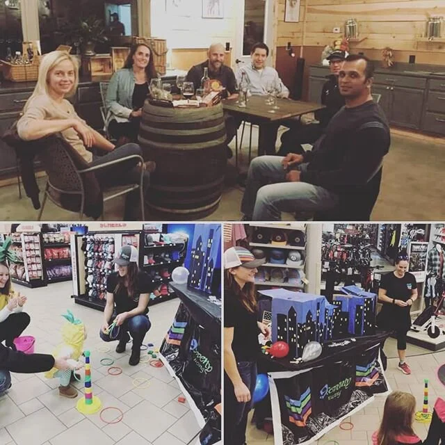 Good times at some recent socials and events - we trick or treated with the kiddos at @johnstownscheels for Halloween and took it easy at @blendingsatthepreserve! 🍷