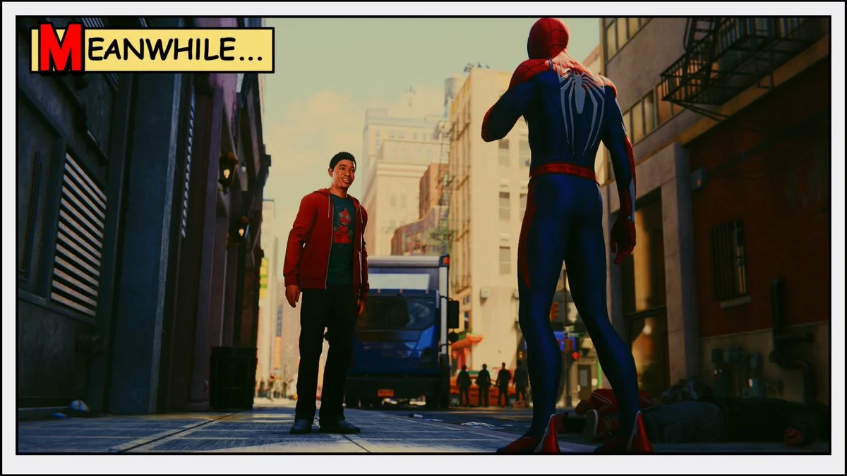 Spider-Man and Miles Morales having a heart-to-heart.
