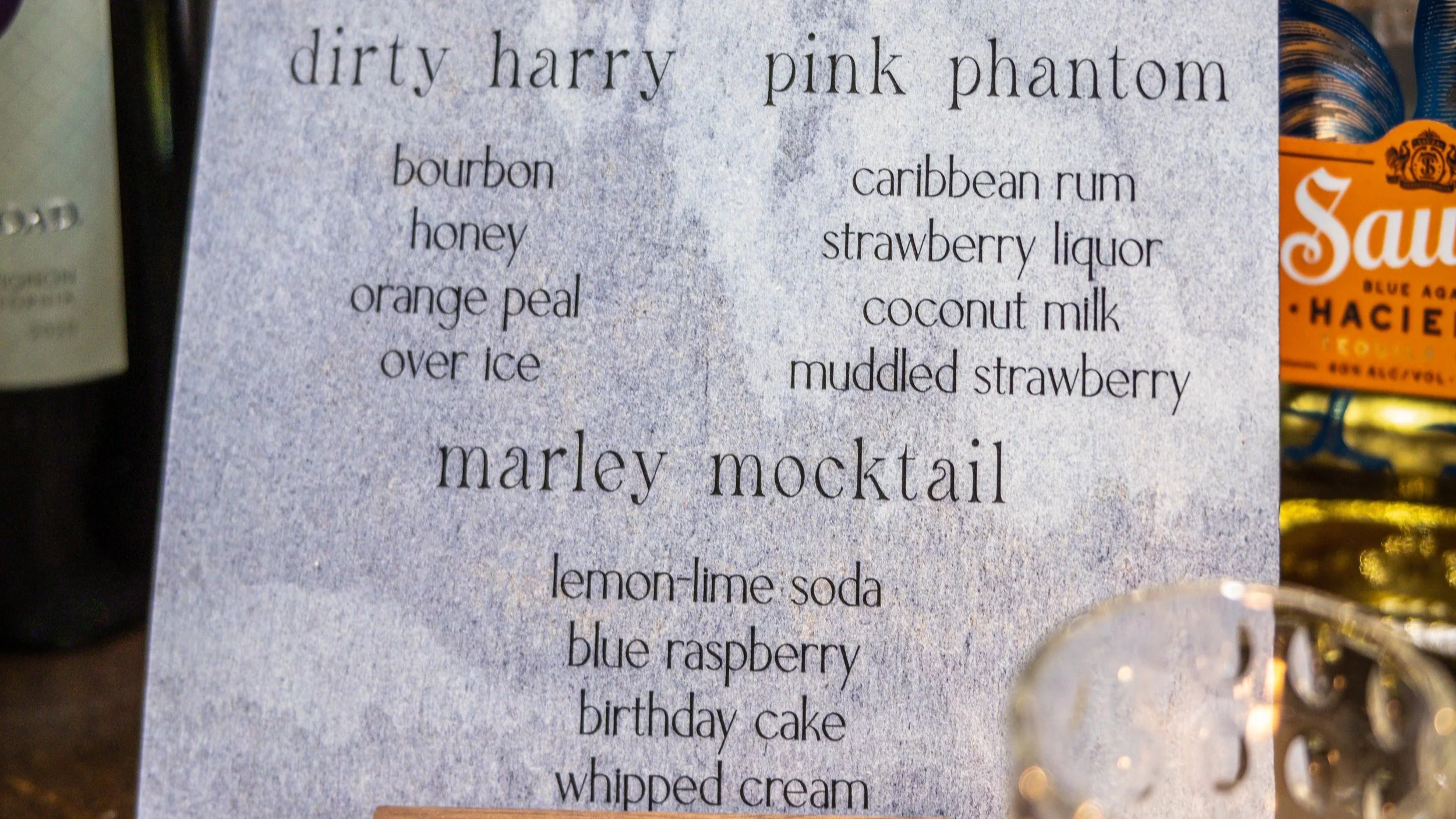 Faux Stone Drink Menu