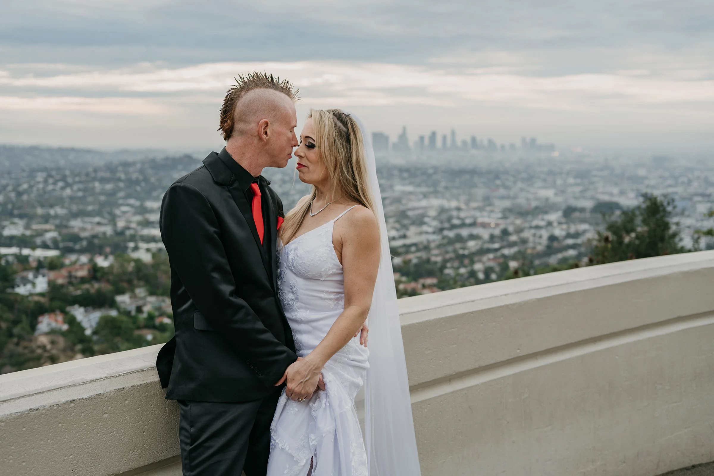 Griffith Observatory Sunrise Couples Session | Alt-Goth Wedding Portraits in Los Angeles
