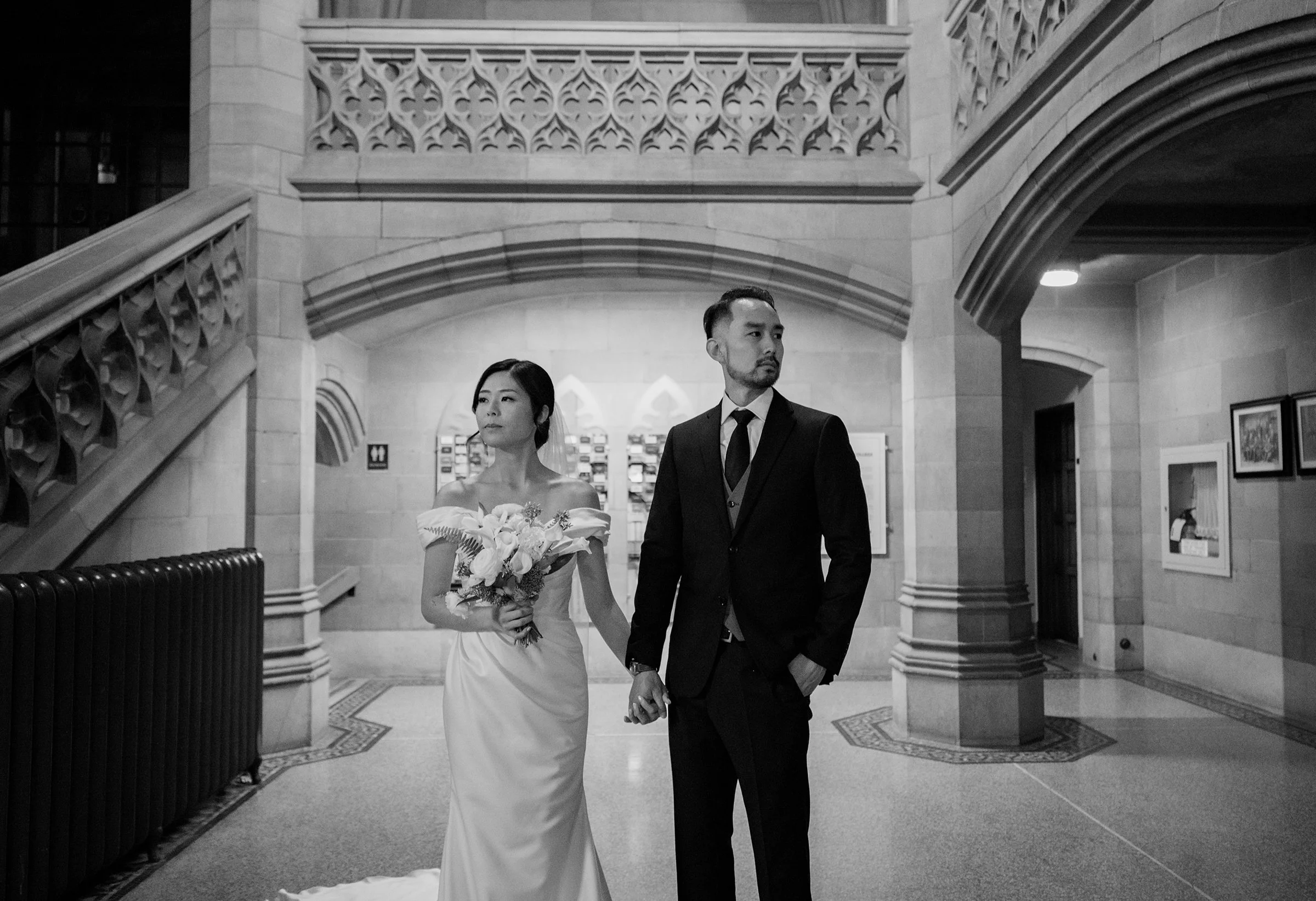 Bride and groom portraits at Knox College in Toronto