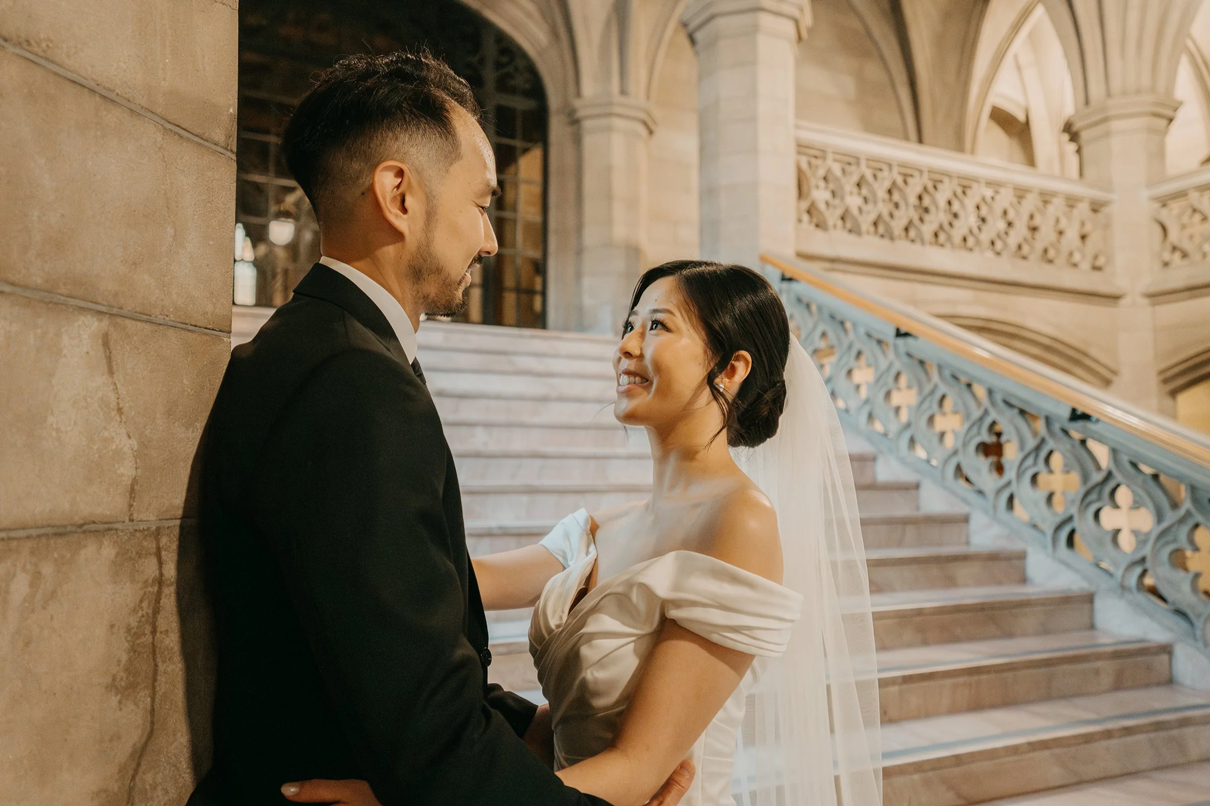 Bride and groom portraits at Knox College