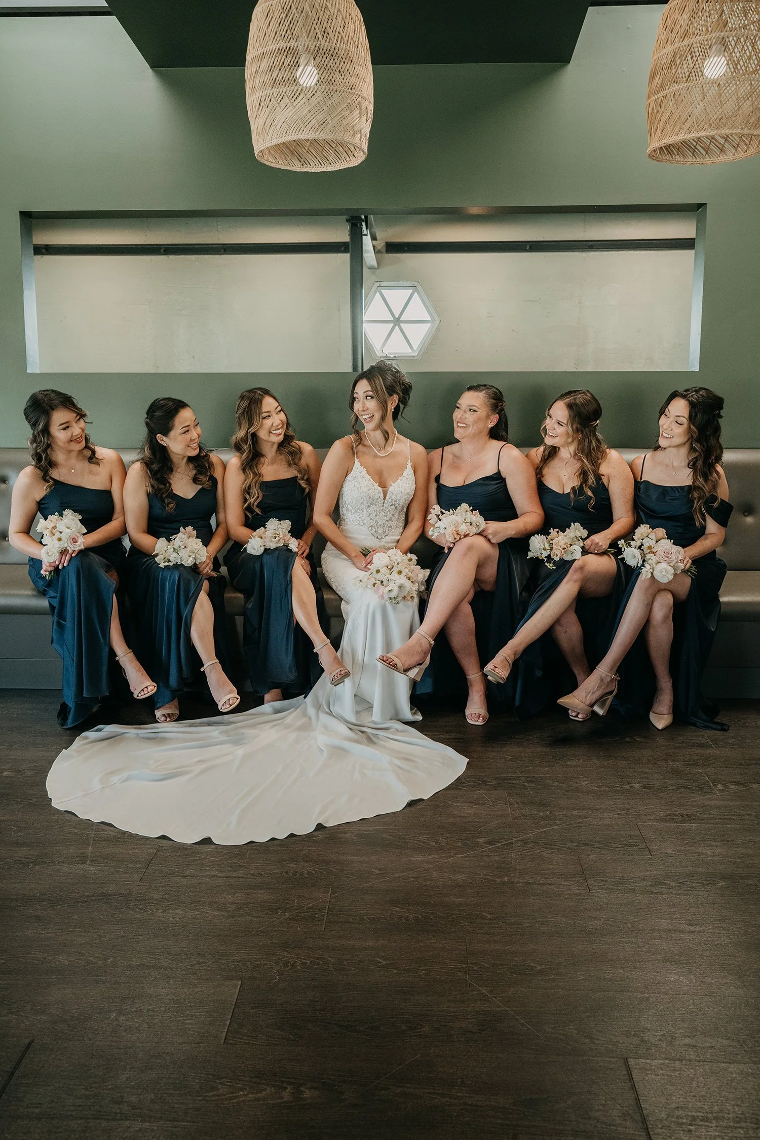 Bride with bridesmaid at Santa Anita Park wedding venue in Arcadia CA