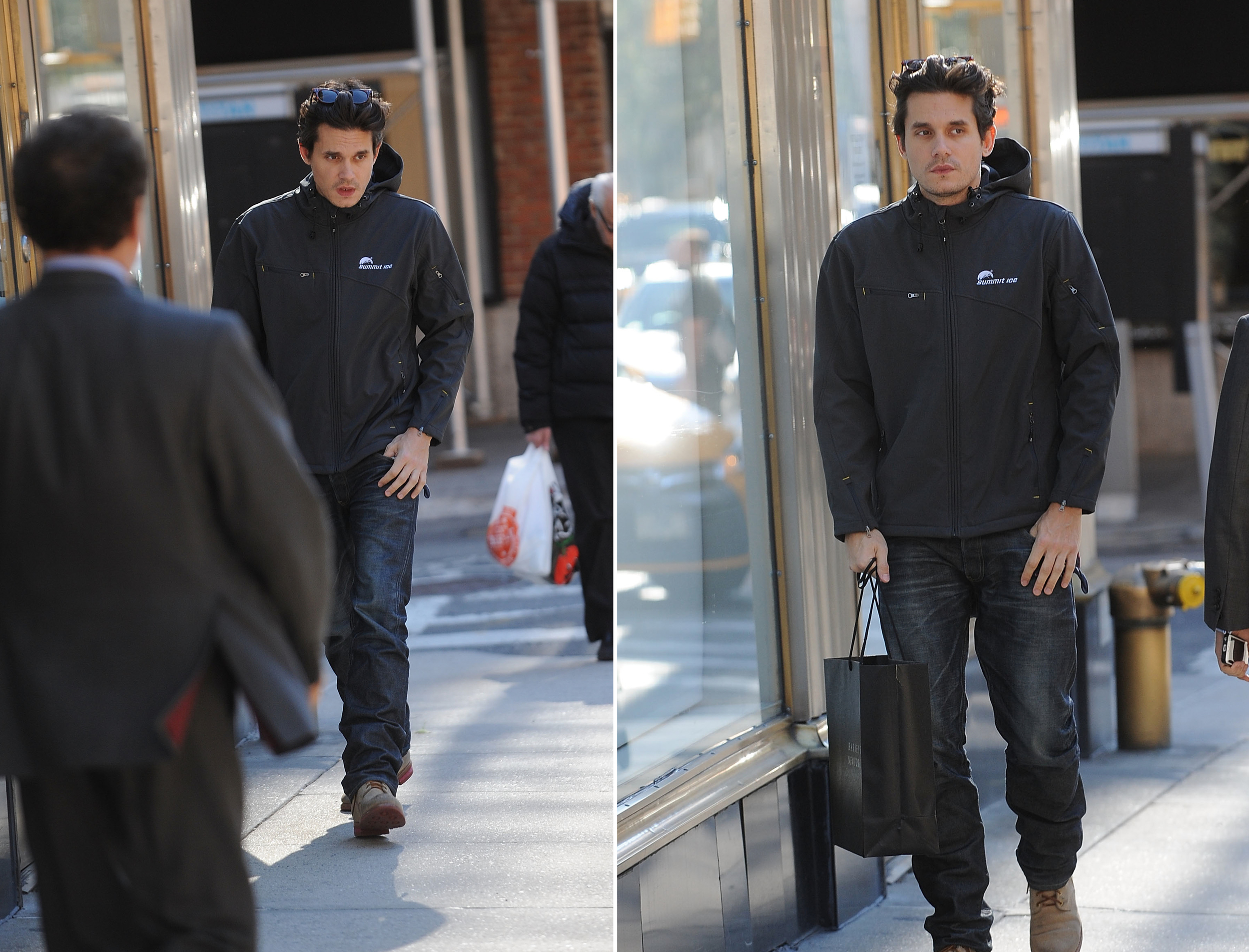 Rock ’n’ Roll singer John Mayer sporting a Summit Ice softshell while doing some shopping in New York’s Upper East Side.